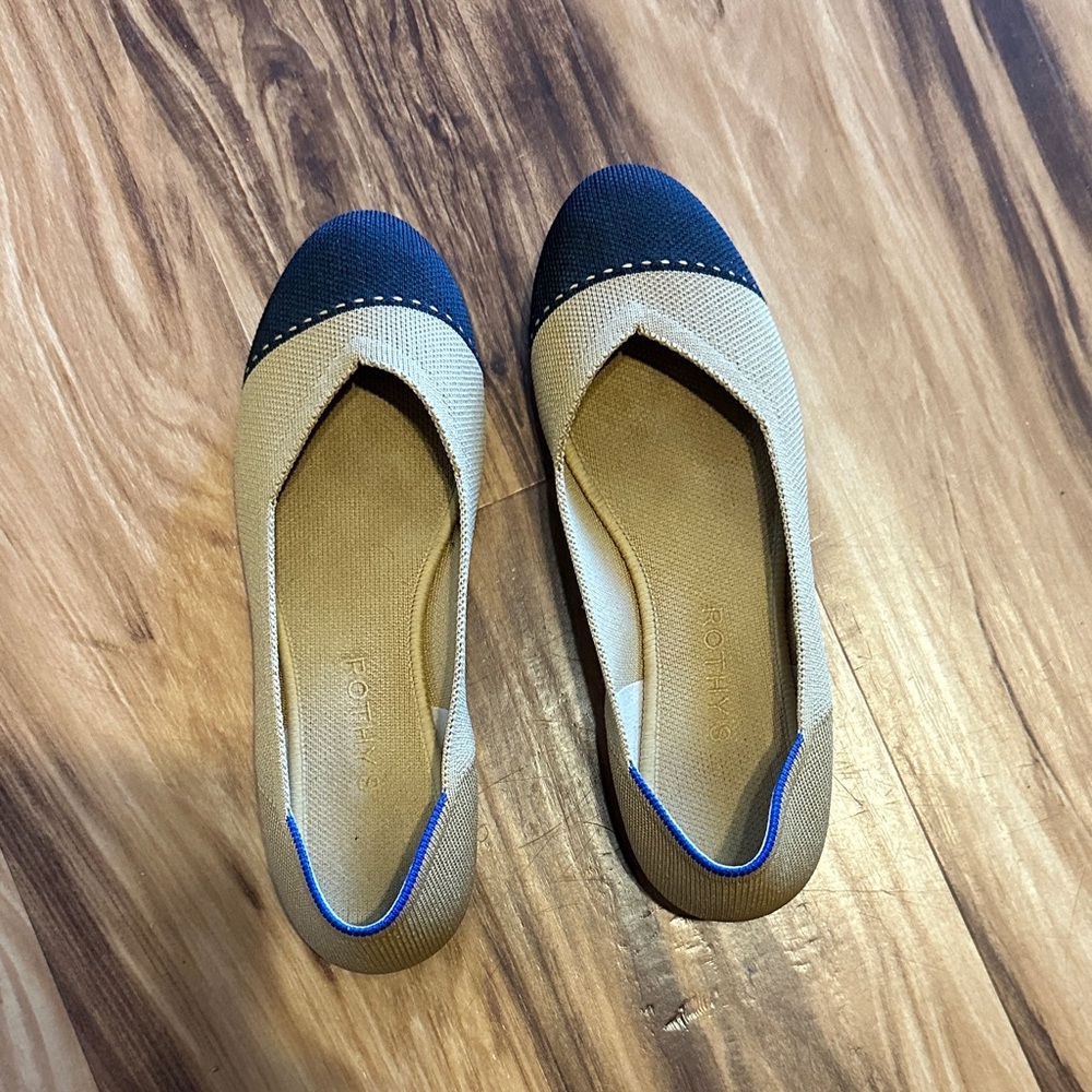 Rothy's Beige and Black Cap-Toe Ballet Flats worn a few times